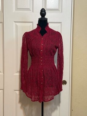 Christina Burgundy Lace Button-Up Corset Style Blouse